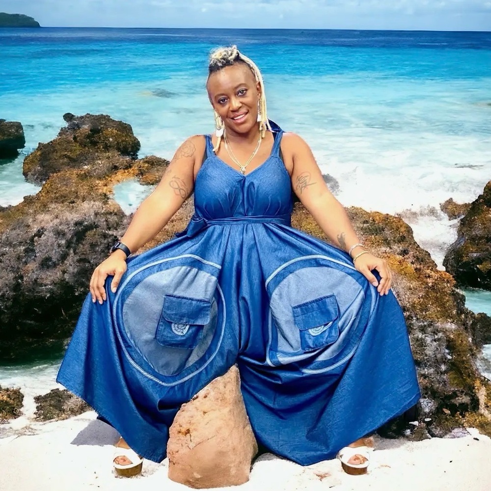 Light Denim Sleeveless Harem Jumpsuit - Picture 5 of 6